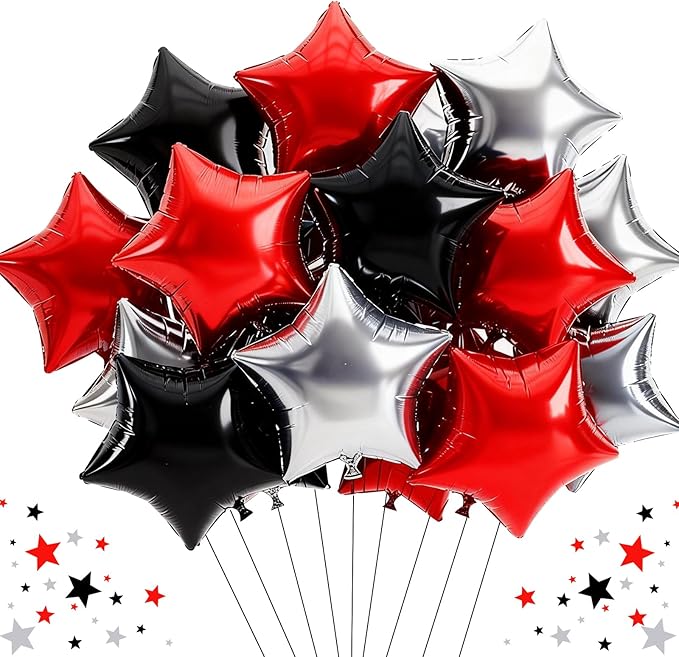 TONIFUL 15 Pcs Star Balloons 18 Inch Large Silver Red Black Foil Balloons | Big by TONIFUL
