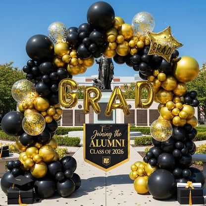 Black and Gold Graduation Balloon Arch Kit, 1 Congrats Star, 8 Gold Confetti - Image 5