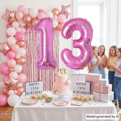 Pink Number 13 Balloon 40 Inch, Shiny Foil Numeral - Image 7