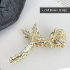 Rose Metal Flower Hair Clips, 1Pcs 4.52Inch Elegant Non-Slip Hair Accessory for Thin Thick Hair for Women & Girls (Gold Rose)