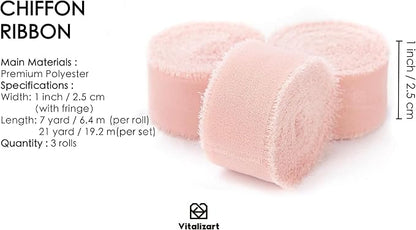 Vitalizart Light Pink Chiffon Silk Ribbon 1" x 21 Yd Handmade Frayed Fringe | - Image 2