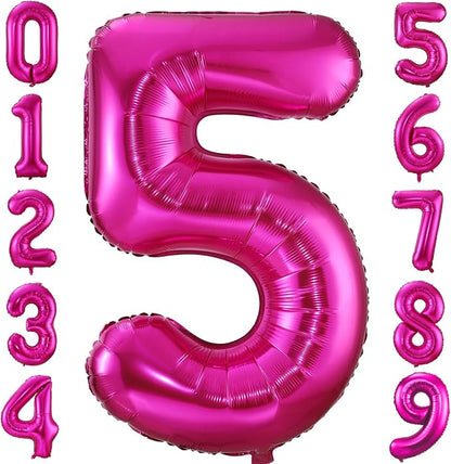 5 Balloon Number Hot Pink 5 Birthday Balloon 40 inch Foil Mylar Large 5 Balloon by BBPOOL