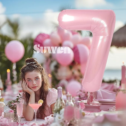 SUWEN 40 Inch Pink Large 7 Number Balloons Big Foil Helium Number Balloons 0-9 - Image 3