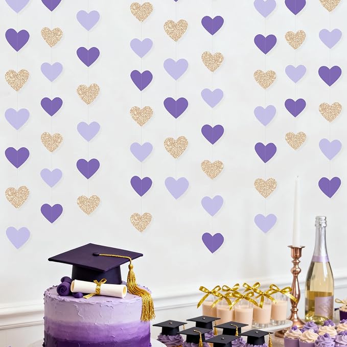 Champagne Gold Purple Heart Party Decorations Glitter Paper Love Heart Hanging - Image 7