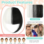 Clip in Bangs, Synthetic French Bangs Hair Clip, Fake Bangs Fringe with Temples Hairpieces for Women Natural Curved Hair Extensions for Daily Wear Black mix White