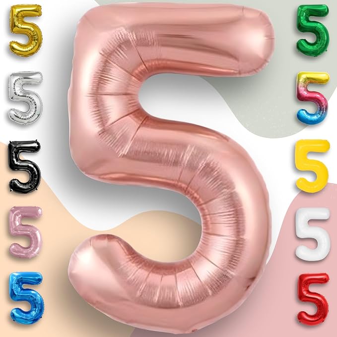 Rose Gold Number Balloon 5 Mylar Foil Macaron Balloons 16 inch - Image 3