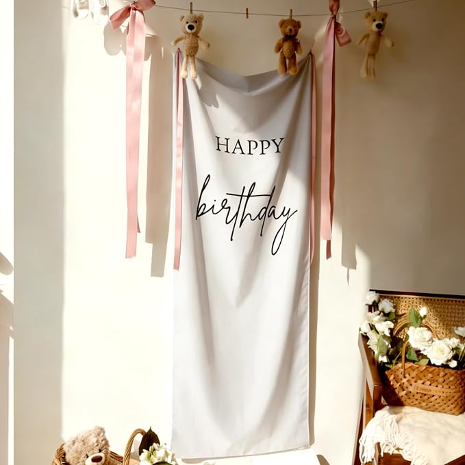 Tingjoo 27 × 78 Inch Happy Birthday Fabric Banner Long Birthday Party - Image 7