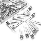 50pcs Metal Double Prong pin Curl Hair Clips for Styling Sectioning,Silver Hair Clips for Women Long Hair,Metal Alligator Curl Clips for Hair Roller,Salon,Bows DIY with Case