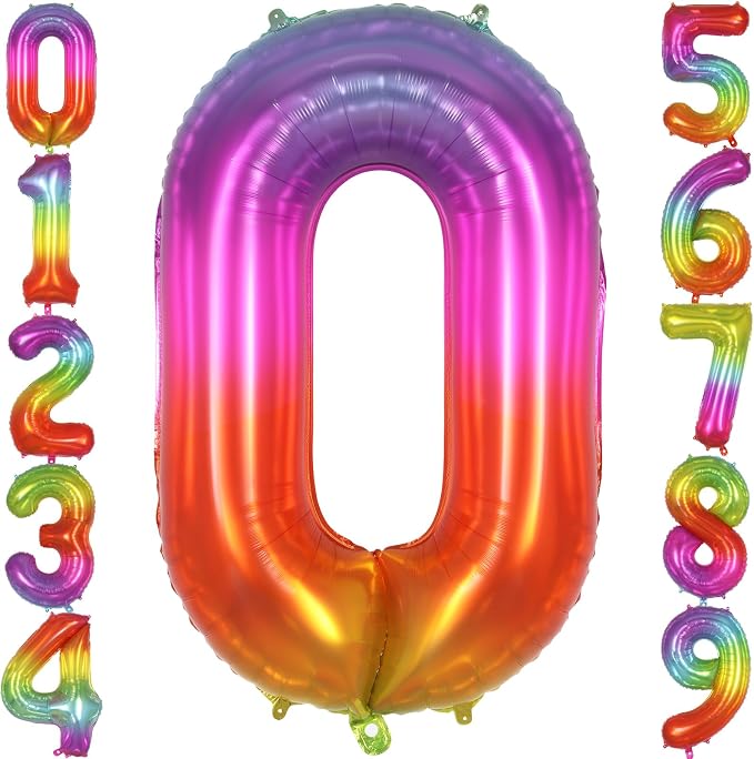 Rainbow Number 0 Balloon 40 Inch, Big Large Foil Number Balloons, Gradient by AIQINHU