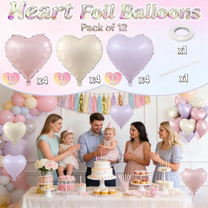 Pink Purple Heart Balloons, 18 Inch Pastel Lila Beige Helium Balloon - Image 2