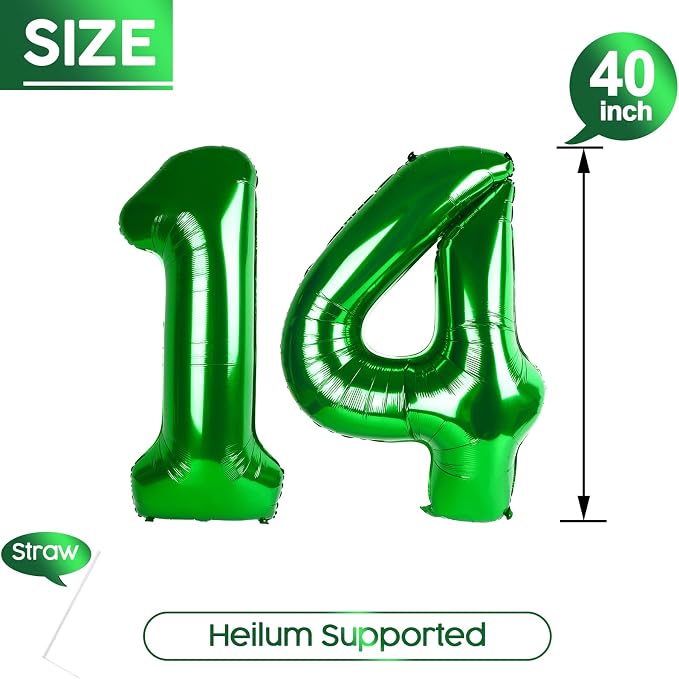 14 Balloon - Green Birthday Number Balloons, 40 Inch Decorations Men Women | - Image 5