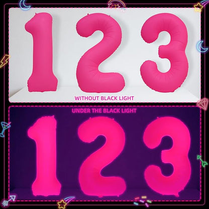 Mega-L Glow in The Dark Party Supplies, 40 Inch Fuchsia Number 2 Balloon | Glow - Image 7