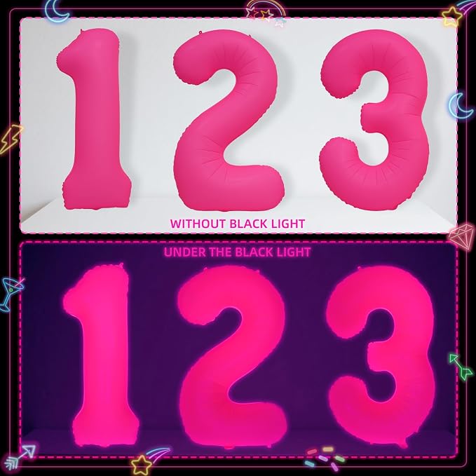 Mega-L Glow in The Dark Party Supplies, 40 Inch Fuchsia Number 3 Balloon | Glow - Image 7