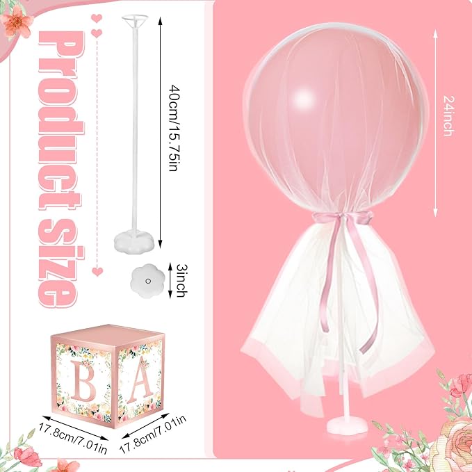 Wettarn 4 Set Pink Girl Baby Shower Table Centerpiece Decor 24'' Tulle Tutu - Image 3