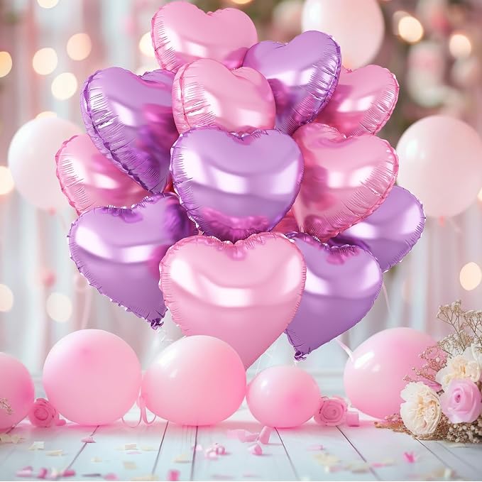 Pink Purple Heart Balloons, 18Inch Purple Pink Helium Polyester Film Balloon - Image 5