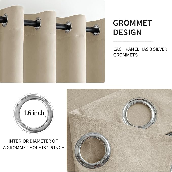 MIULEE Velvet Curtains Beige 52 x 96 Inch Length Set of 2 | Grommet Drapes - Image 2