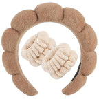 Zkptops Spa Headband for Washing Face Wristband Set Sponge Makeup Skincare Terry Cloth Bubble Soft Get Ready Hairband for Women Girl Puffy Padded Headwear Non Slip Thick Hair Accessory(Brown-2)