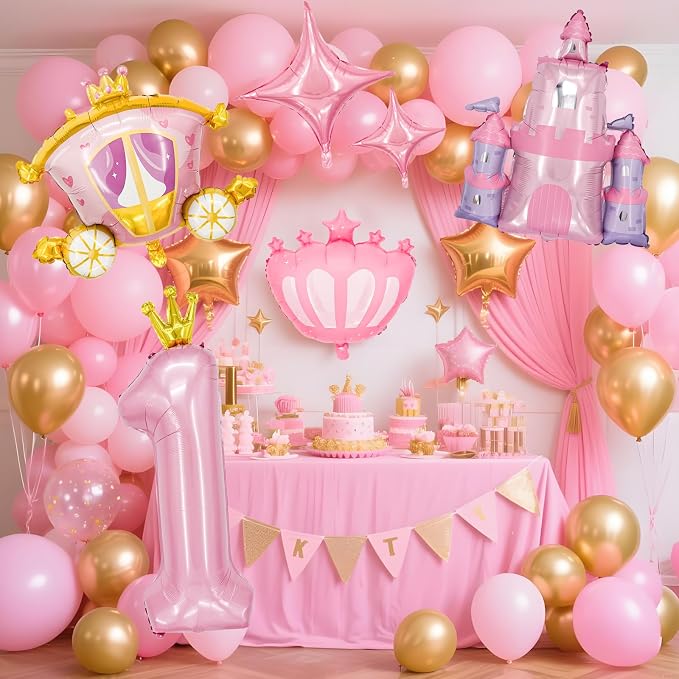 Minyu 6-Piece Princess Theme Party Decoration Set: Princess Carriage + Pink - Image 6