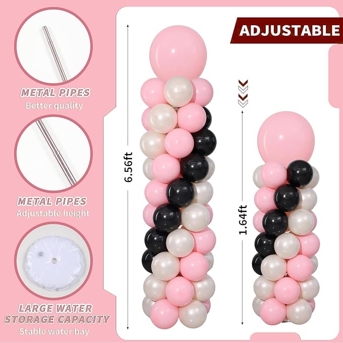 Pink Black Balloon Column Stand Set of 2 - Image 4