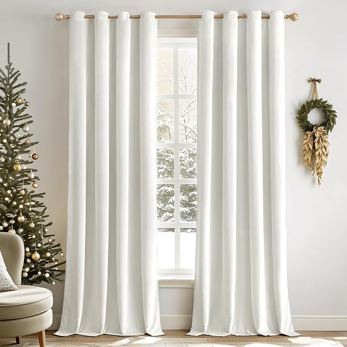 MIULEE Velvet Curtains Pure White 52 x 84 Inch Length Set of 2 | Grommet Drapes by MIULEE