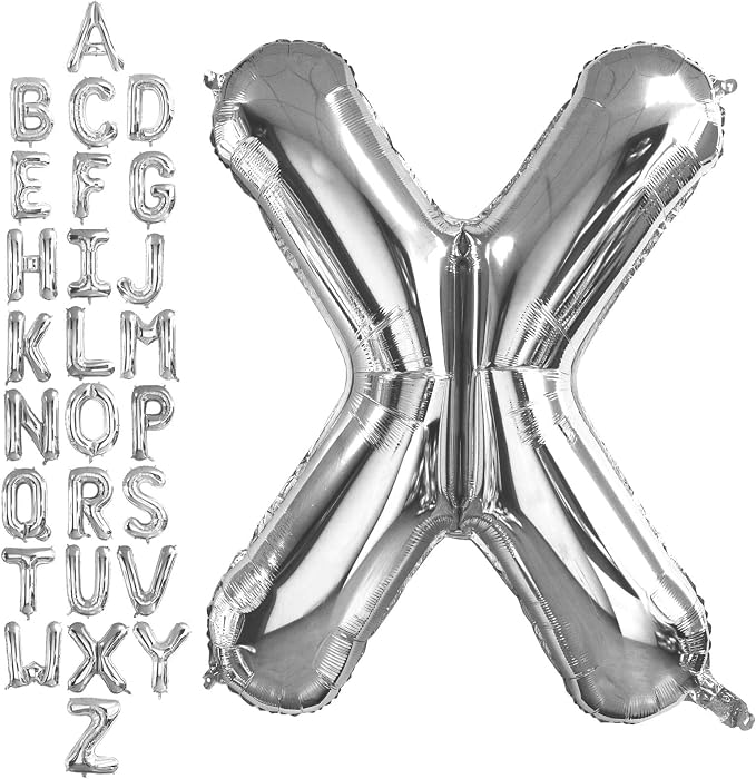 40 Inch Silver Letter X Balloons, DIY Phrase Foil Alphabet Letter X Balloons by LHOAVWE