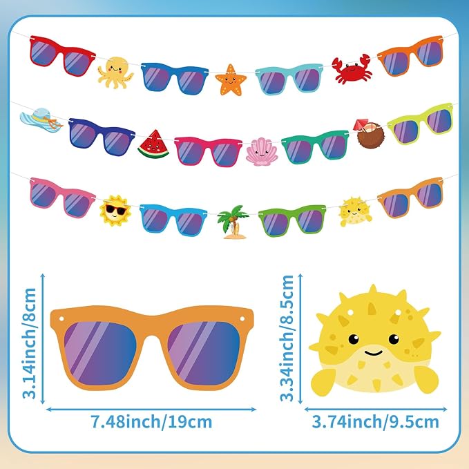 Hooqict Summer Party Banner Decorations Colorful Sunglasses Banner Garland Sign - Image 2