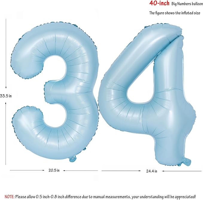 40 In Matte Blue Number Balloons Helium Foil Mylar Balloon Party Digital 34 | - Image 2