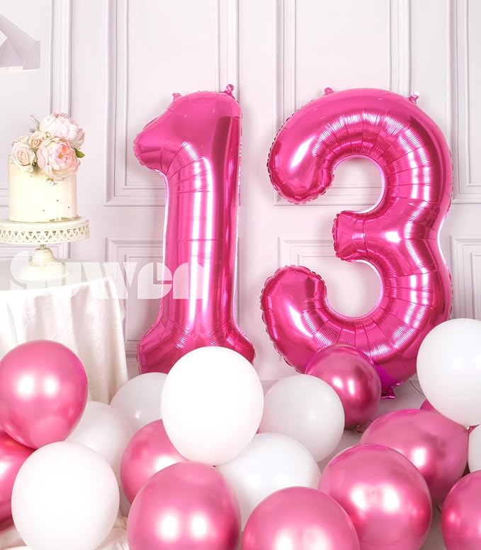 SUWEN 40 Inch Hot Pink Large 13 Number Balloons Big Foil Helium Number Balloons - Image 2