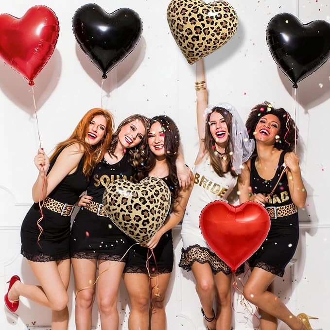 15Pcs Leopard Print Red Black Heart Balloons 18 Inch cheetah Heart Shaped Foil - Image 3