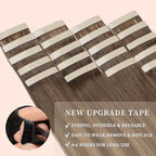 Tape in Hair Extensions Real Human Hair 24 Inch Chocolate Brown Mixed Honey Blonde Tape for Skin Weft Hair Extension Invisible Tape in Hair Extensions Human Hair for Women 20pcs (4/4/27#,24 Inch)