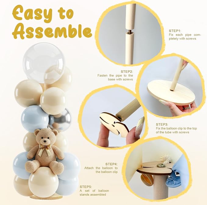4 Sets Balloon Stands for Table, Wooden Balloon Stand - Image 4