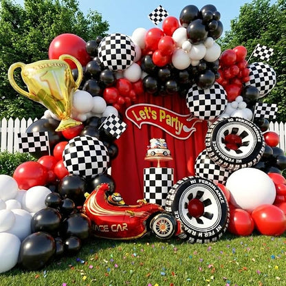 Race Car Balloons Arch Kit -Trophy, Wheels and Red Black White Balloon Garland - Image 7