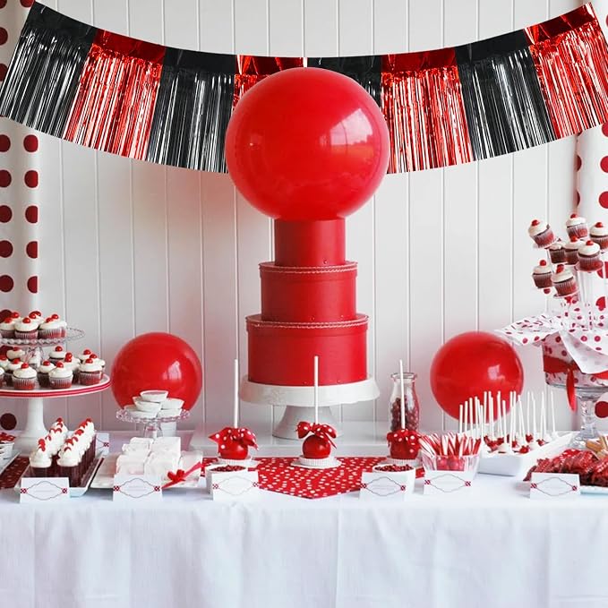 BEISHIDA Red Black Fringe Garland Banner 30ft Wall Tinsel Foil Streamers | 3Pack - Image 5