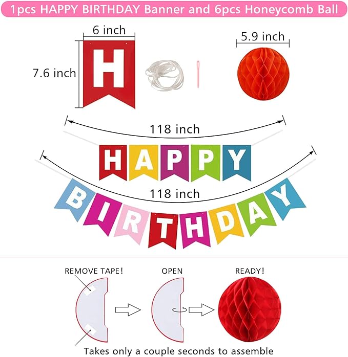 ALLFUN Birthday Decorations Happy Birthday Banner | Birthday Streamers - Image 3
