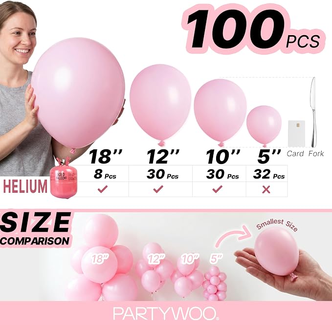 PartyWoo Baby Pink Balloons 100pcs Pastel Pale Light Pink Color | 18 12 10 5 - Image 6