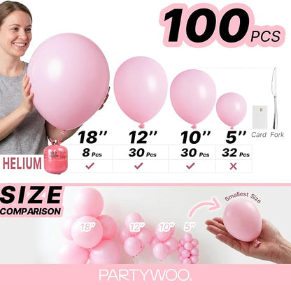 PartyWoo Baby Pink Balloons 100pcs Pastel Pale Light Pink Color | 18 12 10 5 - Image 6