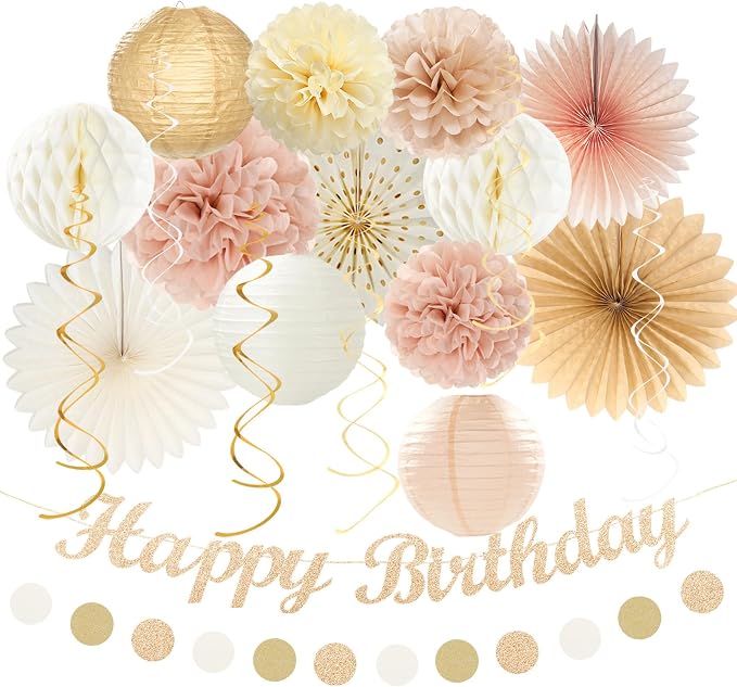 Champagne-Gold Beige Fall Boho Birthday Party-Decorations by Huglony