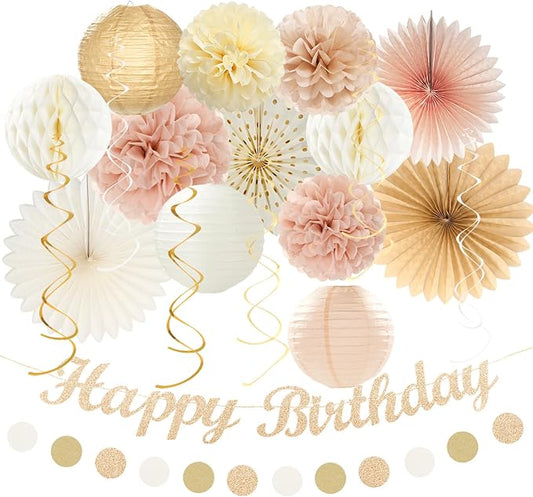 Champagne-Gold Beige Fall Boho Birthday Party-Decorations by Huglony