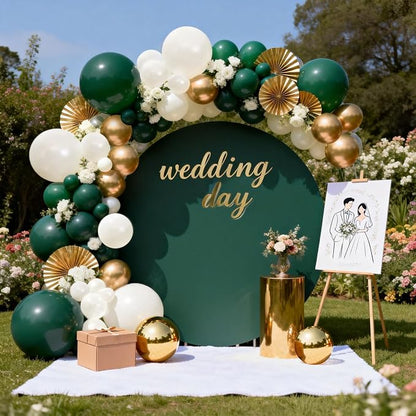 Emerald Green White Gold Balloons Arch Kit, Double Stuffed, Party. | - Image 6