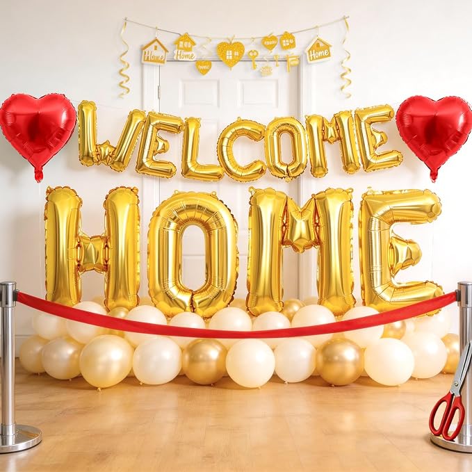 Welcome Home Balloons Red Gold, 40Inch HOME and 16Inch Welcome Foil Balloons - Image 6