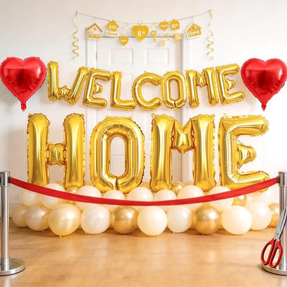Welcome Home Balloons Red Gold, 40Inch HOME and 16Inch Welcome Foil Balloons - Image 6
