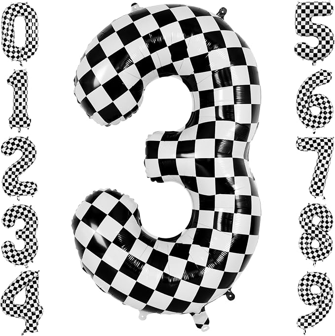 40" Checkered Number 3 Balloon for 3th Race Theme Birthday Party Supplies | 40 by TNCDJKPA