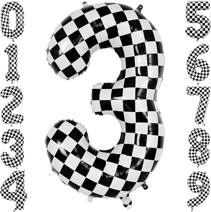 40" Checkered Number 3 Balloon for 3th Race Theme Birthday Party Supplies | 40 by TNCDJKPA