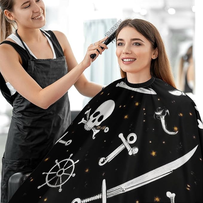 Women's Fashion Hair Cutting Cape with Adjustable Closure Barber Cape Nautical Anchor Pirate Skulls