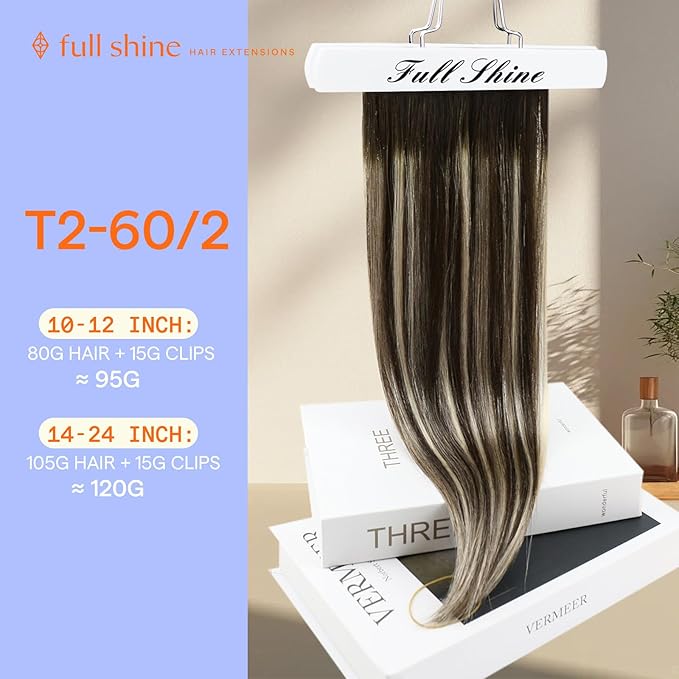 Full Shine Clip in Hair Extensions Balayage Human Hair Extensions Clip ins Dark Brown to Platinum Blonde Hair Clip in Extensions Natural Straight Hair for Highlights 22 Inch 7 Pcs 120 G
