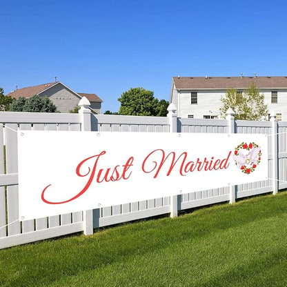 Just Married Flag Banner Outdoor Indoor Decoration Flag Double Stitched - Image 3