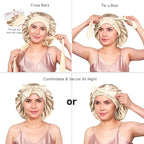 YFONG 100% 22 Momme Mulberry Silk Bonnet for Sleeping Women, Larger Double Layer Silk Hair Wrap for Curly Short Long Hair, Non-Slip Sleep Cap Turban with Elastic Tie Band for Hair Care, Champagne