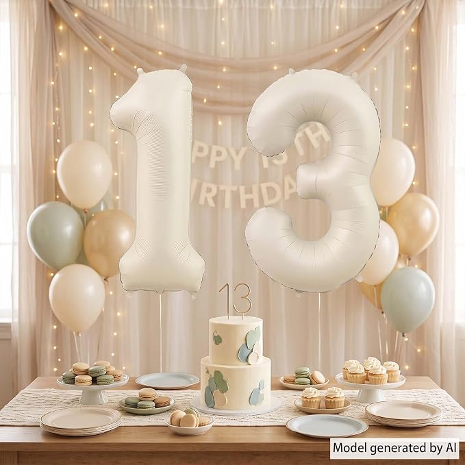 Cream Number 13 Balloon 40 Inch, Foil Numerals - Image 3
