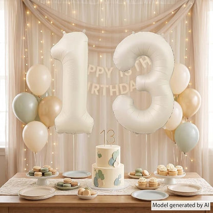 Cream Number 13 Balloon 40 Inch, Foil Numerals - Image 3
