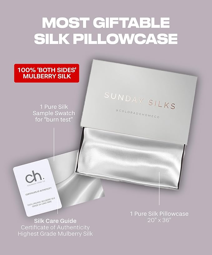 Colorado Home Co 1 Pack King Size 100% Mulberry Silk Pillowcase, Pure White, 20" x 36"